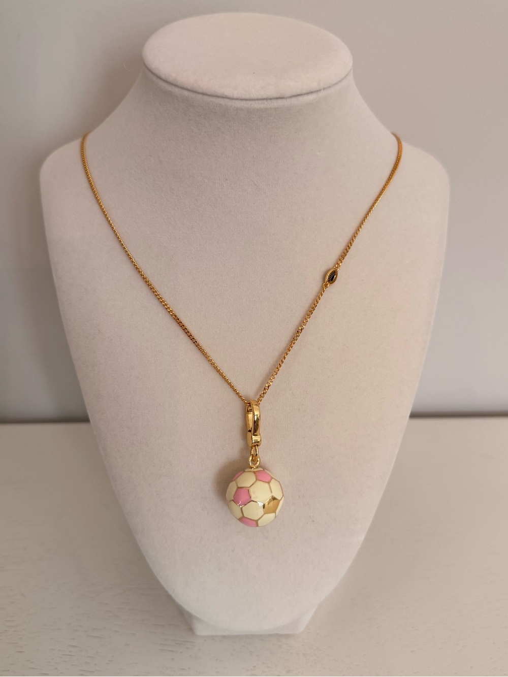 Juicy Couture Set: Gold-Plated Necklace with Pink and Cream Enamel Soccer Charm